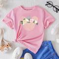 Sweet Girls Flower Graphic Sequin Mouse Print Pattern (not Real Sequin) Short Sleeve T-shirt Summer Clothes Gift
