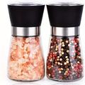 2pcs, Reusable Glass Pepper And Sea Salt Grinder - Manual Spice Crusher For Bbq, Picnic, Camping, Kitchen Gadgets, And Back To School Supplies