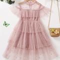 Girls Stars Ruffles Frill Neck Tulle Princess Dress Kids Summer Clothes