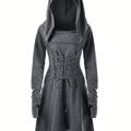 Gothic Witch Cosplay Dress, Medieval Renaissance Halloween Cosplay Hooded Costume, Women's Clothing