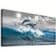 1pc, Canvas Walls Living Room Wall Decoration Large Canvas Wall Art Bedroom Blue Wave Wall Picture Artwork Modern Office Canvas Art Print Dolphin Wall Painter House Decoration 12x24 Inch Frameless