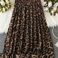 Plus Size Elegant Skirt, Women's Plus Leopard Print Elastic High Rise Flowy Maxi Skirt