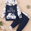 2pcs Boys Big Brother Letter And Dinosaur Graphic Print Boys Casual Creative Hooded Long Sleeve Sweatshirt&sweatpants Sets, Kids Clothes