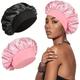 2pcs Silky Satin Hair Bonnet For Sleeping, Sleep Cap Shower Cap With Wide Elastic Soft Band, Sleep Bonnet Silky Sleep Cap For Curly Hair Natural Hair - Bathroom Accessories