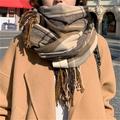 Vintage British Plaid Striped Scarf Autumn Winter Thickened Warm Tassel Wrap Scarf Unisex Imitation Cashmere Coldproof Scarf