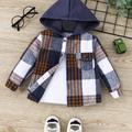 Toddler Boys Casual Stylish Street Style Plaid Brushed Shirt Jacket, Baby Boy Hooded Coat, Winter/fall