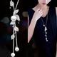 Leaf Shape Imitation Pearl Leaf Tassel Long Sweater Chain Female Clothing Pendant Necklace