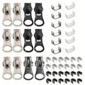 48pcs Zipper Repair Kit #5 Sliders Zipper Stops Replacement Zipper Head Bottom Stop And Top Stop Fix Zipper On For Repairing Coats Jackets Metal Plastic And Nylon Coil Zippers