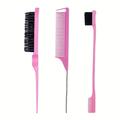 3 Pieces Hair Styling Comb Set Teasing Hair Brush Rat Tail Comb Edge Brush For Edge & Back Brushing, Combing, Slicking Hair For Women