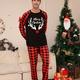 Men's Trendy Casual Pajamas Sets, Splicing Antlers Print Long Sleeve Crew Neck Top & Loose Trendy Plaid Loose Stretchy Elastic Waist Pants Lounge Wear