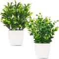 2pcs Artificial Plants, Artificial Mini Potted Plants, Green Eucalyptus Leaves, Small Plastic Plants, For Summer Home Decor Desk Green Decor