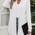 Solid Open Front Pointelle Knit Cardigan, Casual Long Sleeve Ruffle Cardigan For Spring & Fall, Women's Clothing