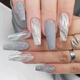 24 Pcs Long Ballerina Marble White And Gray Press On Nails Reusable Glitter False Nails For Women