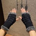 1 Pair Of Plush Knit Fingerless Gloves, Faux Fur Solid Half-finger Winter Warm Knitted Gloves For Women