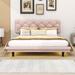 Latitude Run® Coalton Full Size Bed w/ Light Stripe & Adjust Headboard Wood & /Upholstered/Linen in Pink | 40 H x 66 W x 81 D in | Wayfair