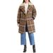 Quilted Plaid Double Breasted Coat With High Pile Fleece Collar