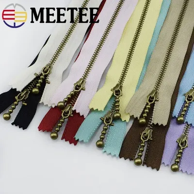 10pc Meetee Metal Zippers 15/20/30/40cm 3# Close-end Zip Bronze for DIY Sewing Bags Jeans Shoes