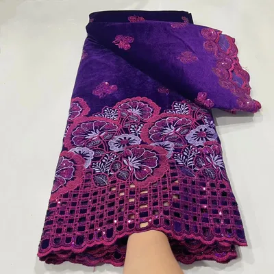 Hot Sale African Lace Fabric Embroiderey Sequins Velvet Lace Newest Nigerian Velvet Lace Fabric For