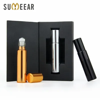 50 Pcs/Lot 10ml Packing Box Essential Oil Bottle Stainless Steel Roller Ball Bottle Perfume Glass