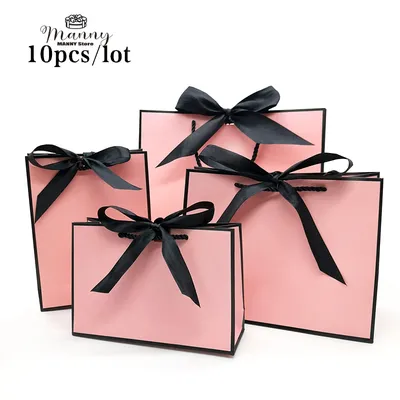 Pretty Pink Kraft Gift Bag Gold Present Box For Pajamas Clothes Books Packaging Gold Handle Paper