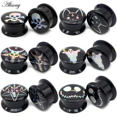 Alisouy 2pc Black Acrylic Screw Punk Ear Gauges Plugs Ear Expanders Double Flared Ear Stretcher Ear