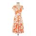 Maggy London Casual Dress - Fit & Flare: Orange Floral Motif Dresses - Women's Size 2 Petite