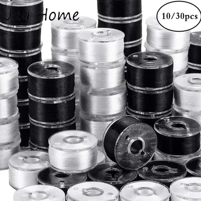 10/30Pcs Black White Sewing Machine Bobbins Spool Plastic Sewing Bobbins with Thread for Home