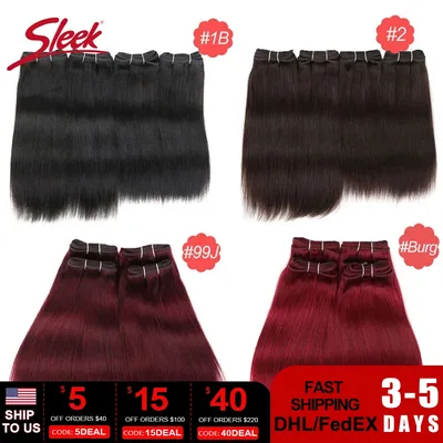 Sleek Brazilian Straight Hair Brown Color 4 and Red 99J Natural Weave Remy Human Hair 4 Bundles Deal