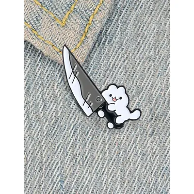 Funny Kitten Holding Dagger Enamel Pin Brooch, Clothes Jewelry For Clothing Bags Backpacks Jackets