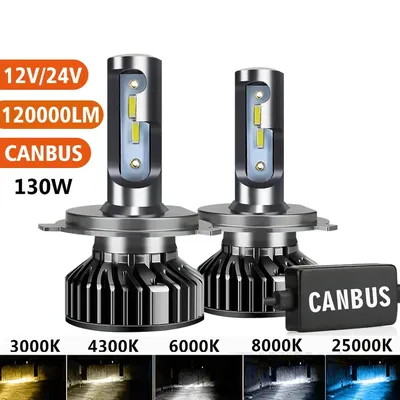 2Pcs LED H7 120000LM 4300K 6000K 8000K 3000K HB3 HB4 9005 9006 H3 H1 H8 H4 H11 H9 H13 Turbo Canbus