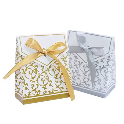 10Pcs Gold Silver Paper Candy Box Gift Bag Wedding Gift Packaging Baby Shower Favors Birthday Party