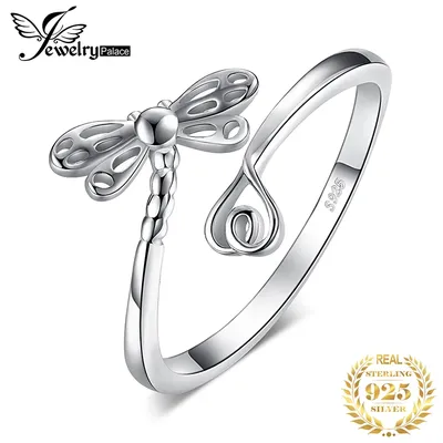 JewelryPalace Dragonfly Heart Love 925 Sterling Silver Open Adjustable Band Stackable Cuff Wrap