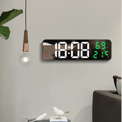 USB Powered 9 Inch Large Digital Wall Clock Temperature Humidity Display Night Mode Snooze Table