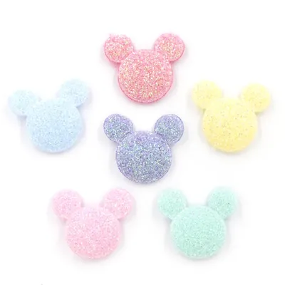 60Pcs 18*20mm Glitter Mouse Head Bepowder Applique Cloth Padded Patches for