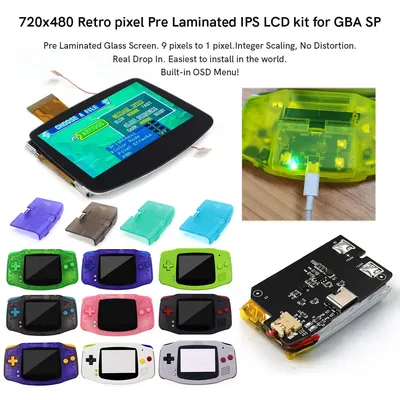 Drop In GBA IPS V5 LCD Screen Kits W/Customized 1800mAh Built-in Lithium Battery Type-C Charging
