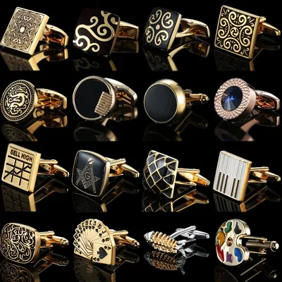 Quality Gold Color Cufflinks Retro Pattern Poker Bird Knot Fish Bullet French Shirt Cuffs Suit