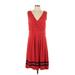 Lands' End Casual Dress - Fit & Flare: Red Polka Dots Dresses - Women's Size Large