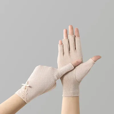 Ladies Summer Thin Fingerless Half-finger Riding Driving Non-slip Touch Screen Anti-ultraviolet