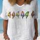Birds Print V Neck T-shirt, Élégant Top À Manches Courtes Pour Le Printemps Et L'Été, Vêtements Pour Femmes