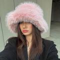 Chapeau Seau Surdimensionné En Fausse Fourrure Pour Femmes, Tendance, Couleur Unie, Chaud Et Épais, Bassin En Peluche, Casquette De Pêcheur Résistante Au Froid Pour L'hiver