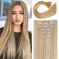 24 pouces extensions clip-in blond foncé avec haute brillance et cheveux épais - fibre synthétique naturelle douce pour femmes - 6 pièces clips de cheveux accessoires de cheveux