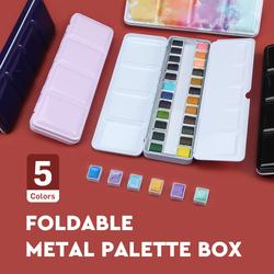Boîte de peinture portable en métal pliable semi-artistique avec 24 compartiments pour aquarelle, gouache, acrylique et palette vide
