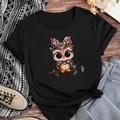 Owl Graphic Round Neck Sports Top, T-shirt de course à manches courtes, graphique Activewear pour femmes