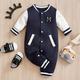 Baby Stylish Letter Color Block Cotton Baseball Jersey, Nouveau-né Infant Garçons Manches Longues Bodysuit Pour Le Printemps Et L'automne