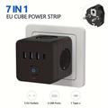 Bande De Puissance De L'UE 7-en-1, Protecteur De Surtension De Bande De Puissance, 3 Prises De Courant 3 USB 1 Type-C, Station De Charge De Bureau Avec Protection Contre Les Surcharges, Blanc Et Noir