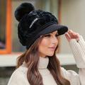 Épais Bonnet En Fourrure Avec Visière Élégant Tricoté Chapeaux Chauds Solides Pour Femmes Filles Automne & Hiver