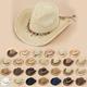 Boho Western Cowboy Chapeau De Paille Extérieur Pare-Soleil Perles Chaîne Décor Jazz Fedora Cap Unisexe Vintage Voyage Plage Chapeaux Pour Femmes Hommes (Perles Couleur Aléatoire)