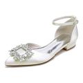 Damen Hochzeit Schuhe Flache Schuhe Geschenke zum Valentinstag Weiße Schuhe Hochzeit Party Täglich Hochzeitswohnungen Strass Flacher Absatz Spitze Zehe Elegant Modisch Satin Knöchelriemen Wein