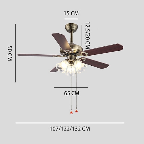 Deckenventilator mit Lichtern und Fernbedienung, 108/120/130 cm, industrieller Fandelier, Vintage-Kronleuchter für den Innenbereich, Ventilatorlicht für Schlafzimmer, Wohnzimmer, Esszimmer, Image