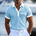 Men's Polo Business Polo Work Casual Lapel Ribbed Polo Collar Short Sleeve Basic Modern Color Block Patchwork Button Spring Summer Regular Fit Light Blue Purple Beige Polo